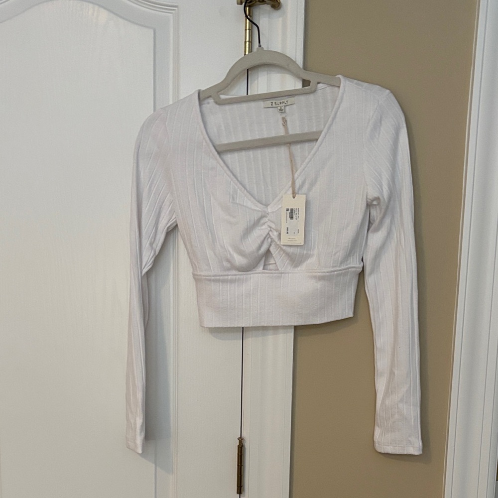Z SUPPLY White Ribbed Long Sleeve Crop Top - Brand New with tages